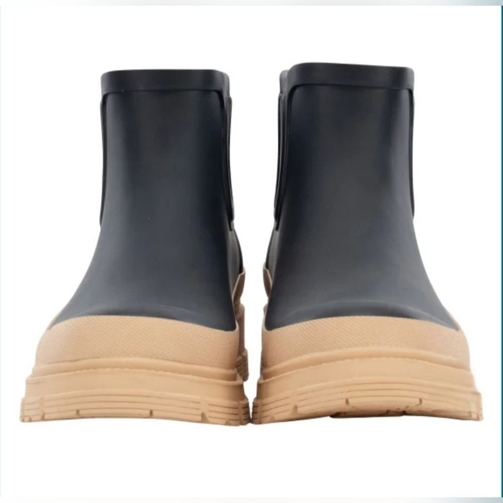 Chooka Women's Dual Tone Waterproof Rubber Rain Boot Black Tan NIB Size 10 - Picture 4 of 6